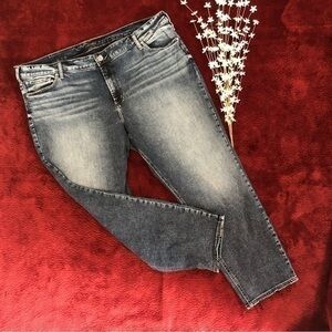 Silver 🖤 Elyse Straight Distressed Stretchy Two-Tone Ankle Crop Jeans, Sz. 24P